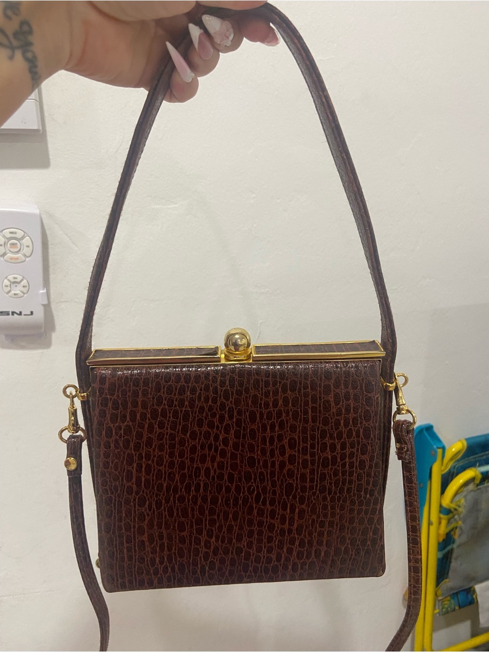 Vintage 1950s Brown Croc-Embossed Top-Handle Bag